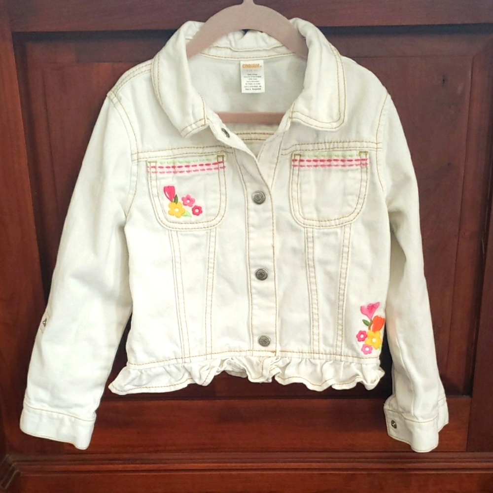 Gymboree Jean Jacket with ruffle and flower Embroidery size 5-6